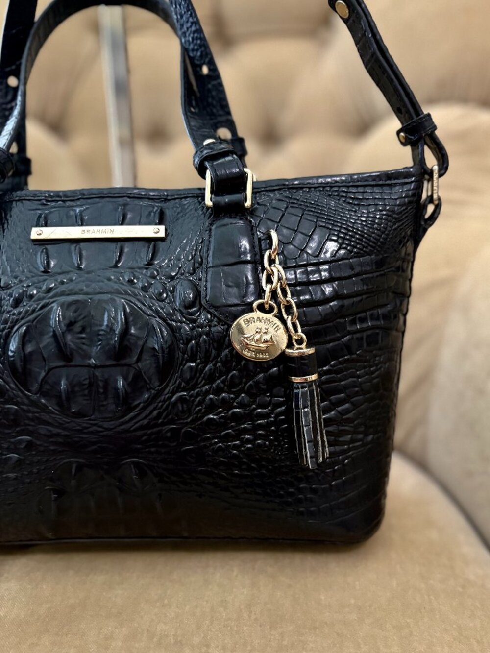 Auth BRAHMIN Signature MELBORNE Croc Embossed Leather Convertible Satchel Bag... - Picture 2 of 7